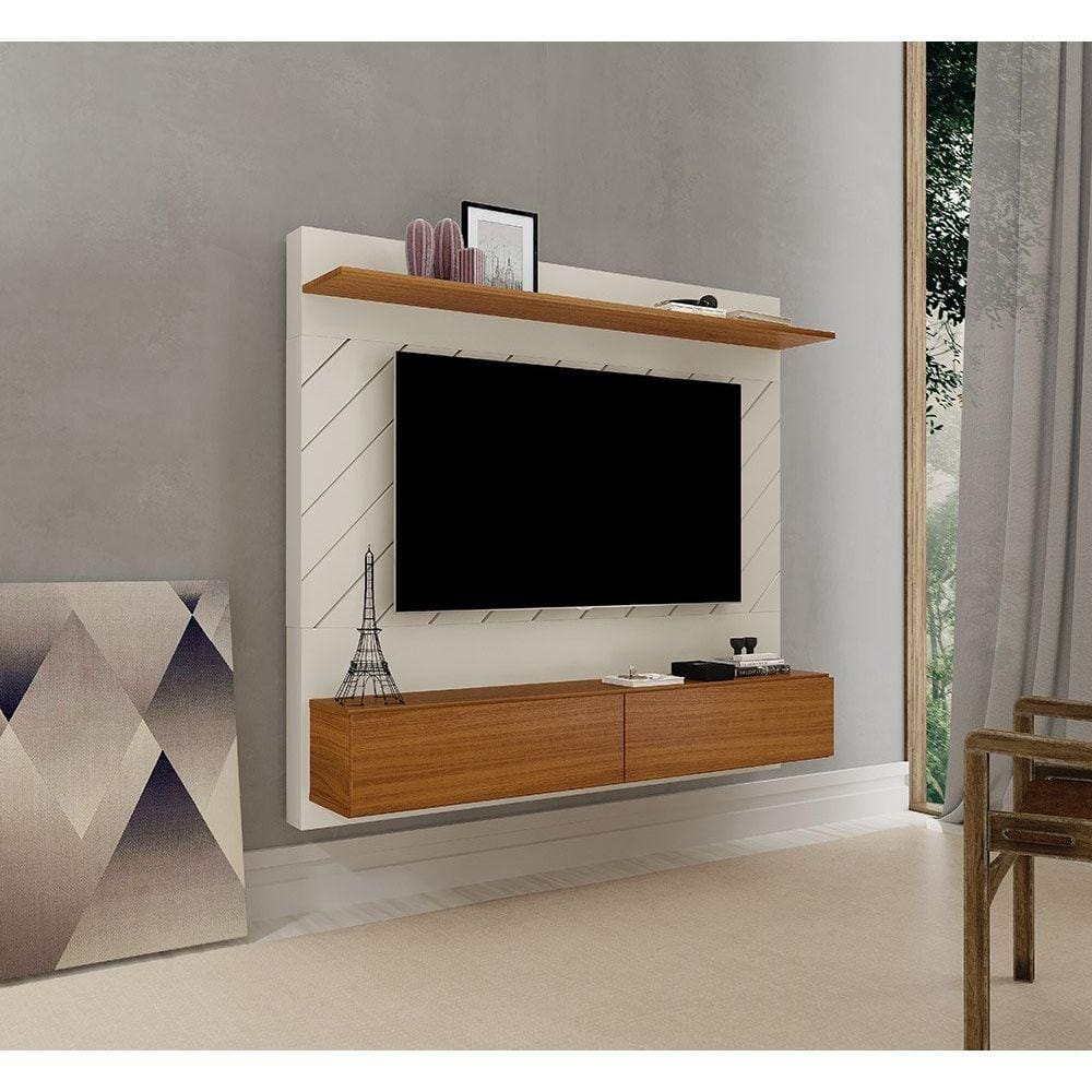 Painel para TV 60" com Prateleira Meline Carvalho New / Off White - Luapa