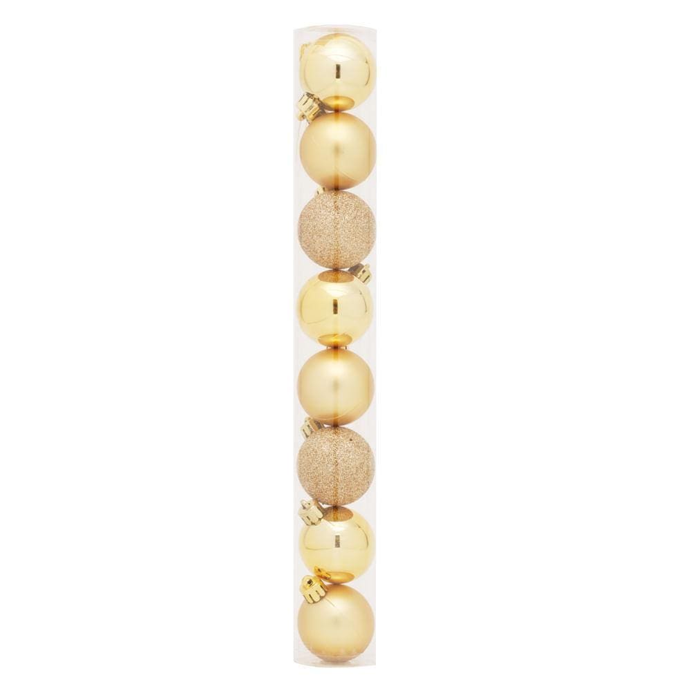 Tubo C/8 Bolas de Natal c/7cm 3Brilhantes/3Foscas/2C/glitter