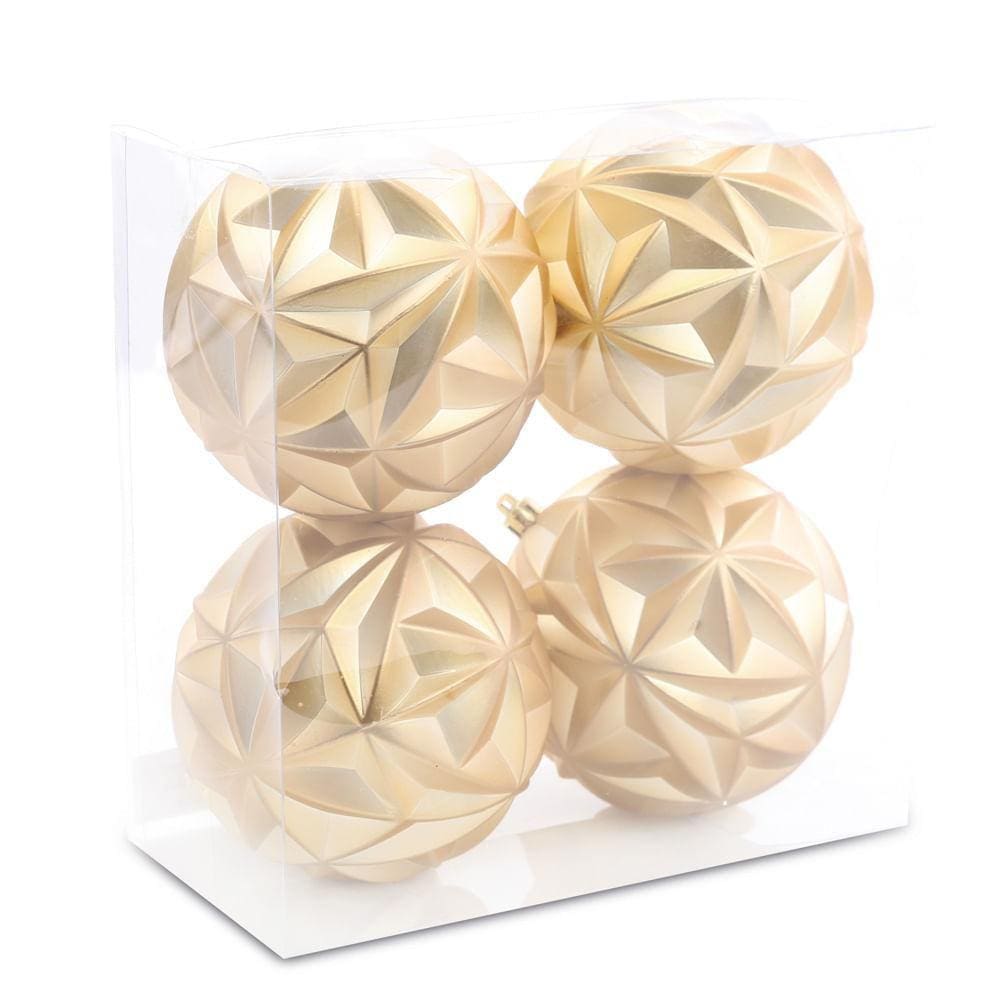 Jogo C/4pç Bolas Foscas/estrelas Ouro 10cm 1107867