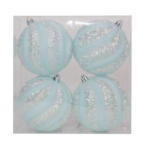 Jogo C/4 Peças Bolas Listra Glitter Azul Claro 10cm 1019212
