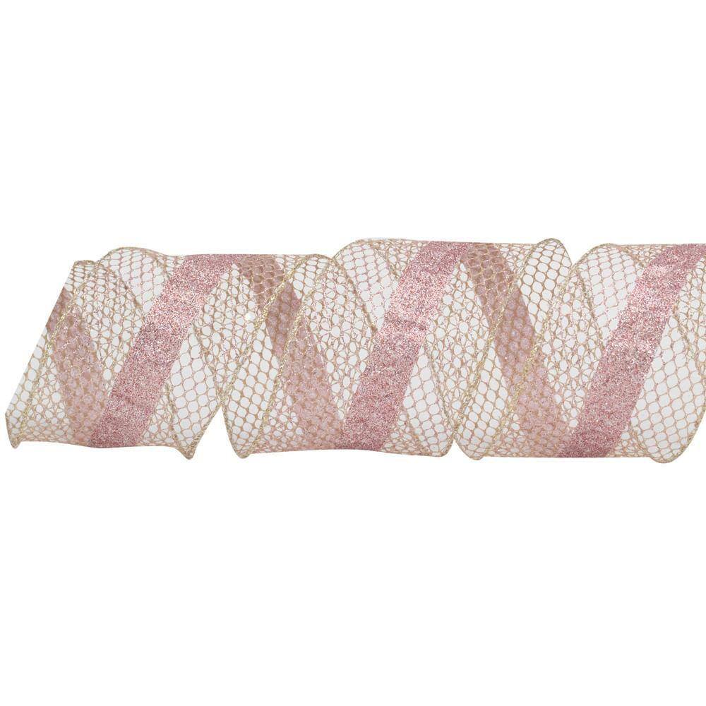 Fita Natalina De Tela Rosa/glitt 1un 6,30cmx9,14mts 1026247