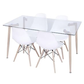 Conjunto Mesa Tampo em Vidro com 4 Cadeiras Eames DKR OR Design Branca