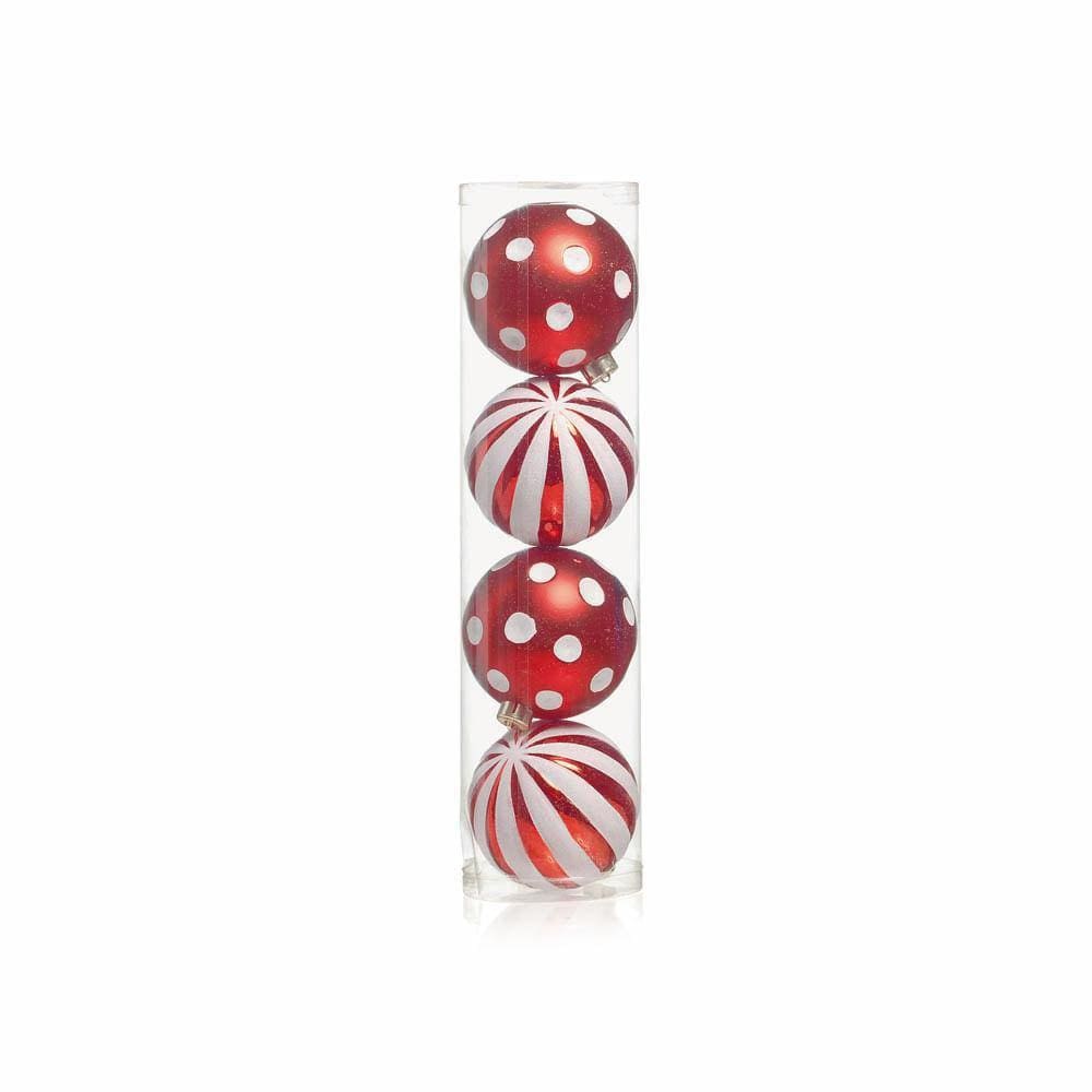 Kit C/4 Peças Bolas Vermelha Listradas/bolinha 12cm 1690305
