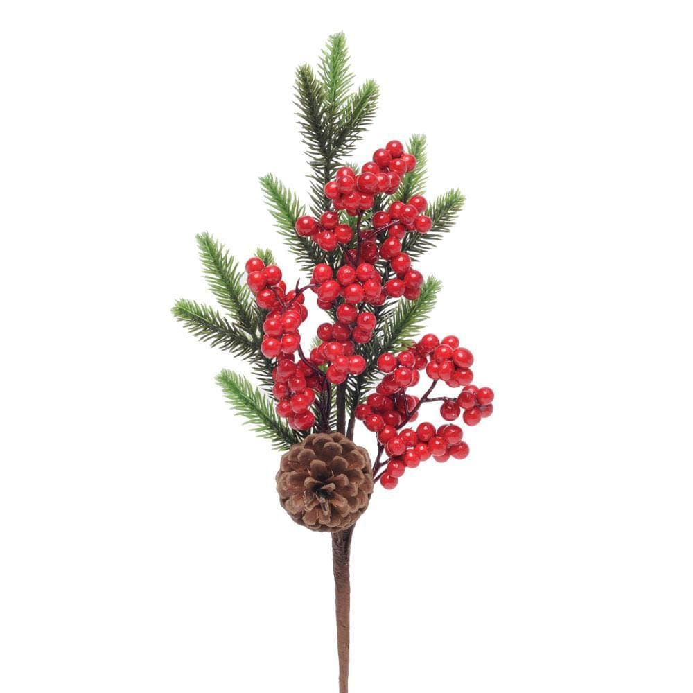 Galho Curto Natalino C/pinh/frut 1un 45x13x7cm 1022286