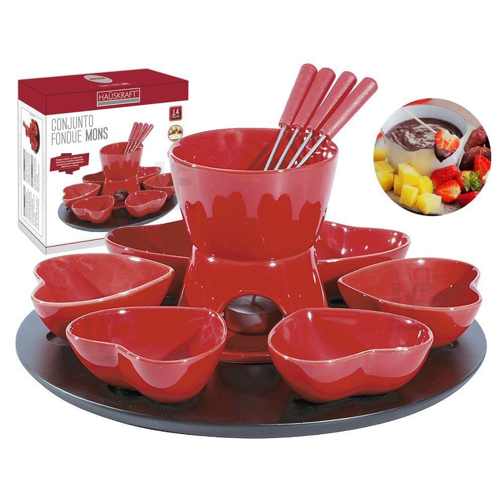 Kit Conjunto Fondue 14 Peças Jantar Romântico Chocolate