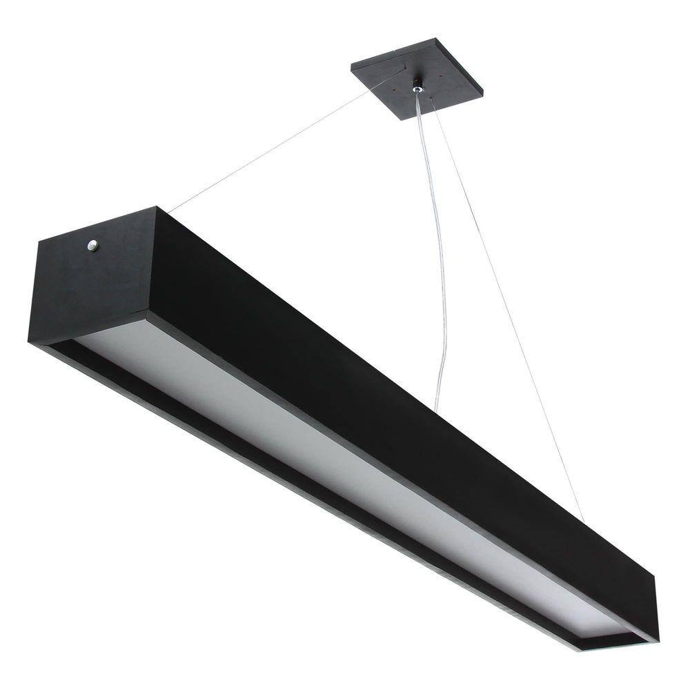 Pendente Madeira Wood Retângular Preto 60X10Cm- 1 Ou 2 Luzes