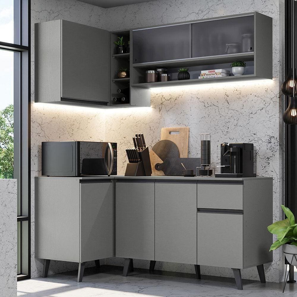 Armário De Cozinha Completa 265cm Cinza Nice 02 Cinza