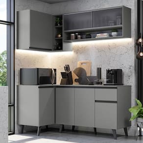 Armário De Cozinha Completa 265cm Cinza Nice 02 Cinza