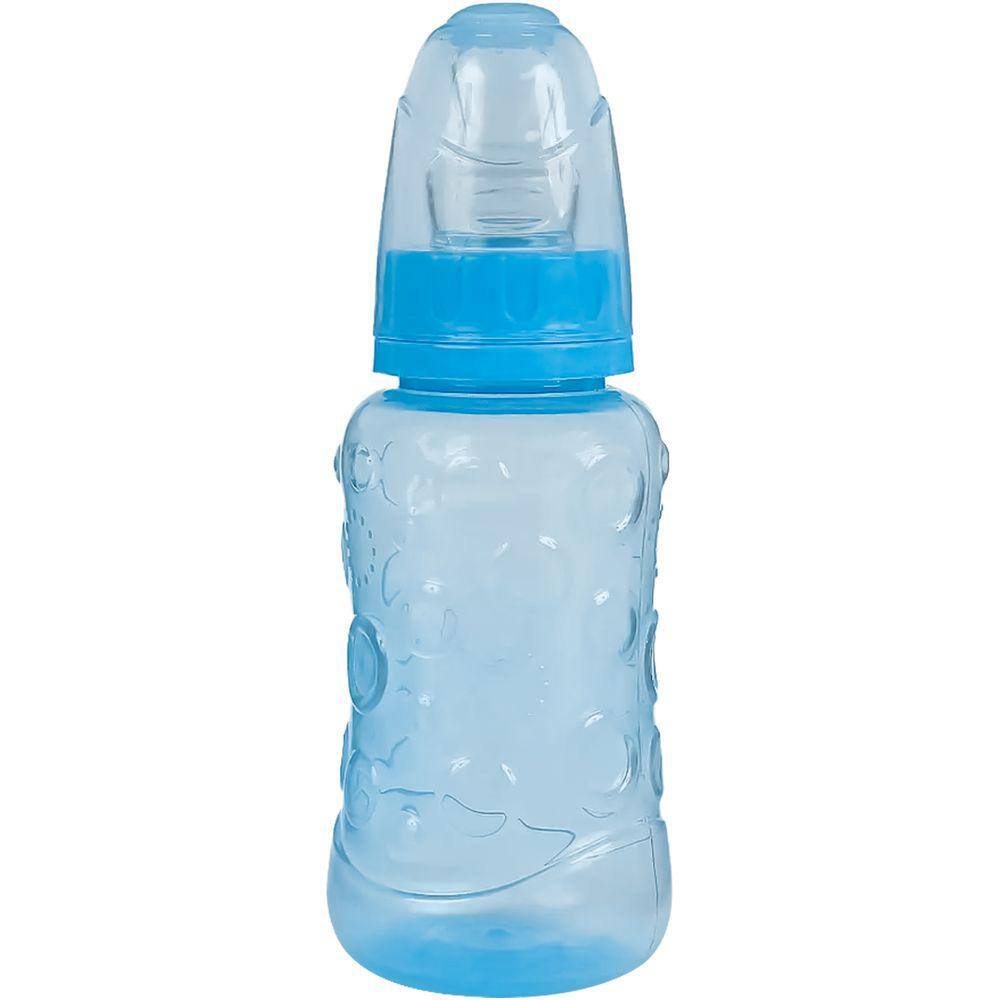 Mamadeira Bebê Bico Silicone Anatômico 210mL +6 Meses Tampa Antivazamento Graduado Azul BabyGo