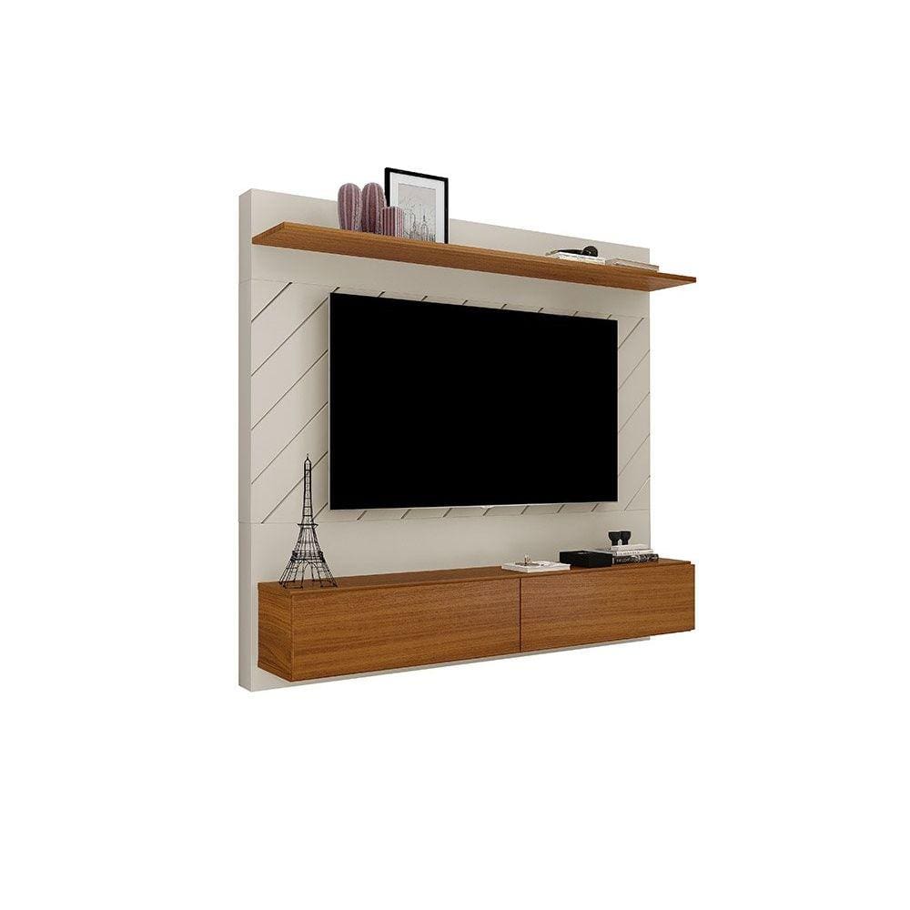 Painel para TV 60" com Prateleira Meline Malbec / Off White - Luapa