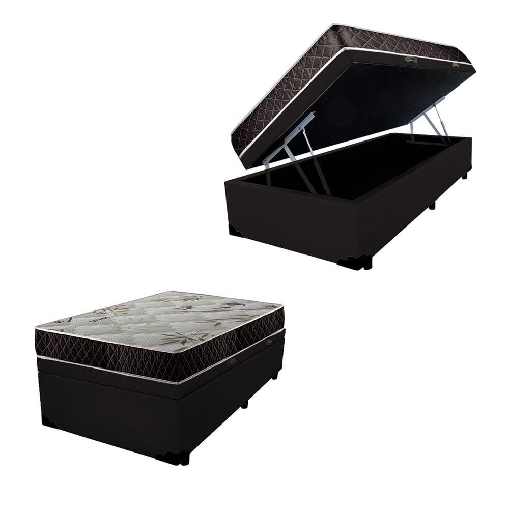 Cama Box Baú Solteiro Colchão Anny Espuma D23 Acolchões + Box Sintético 53x88x188