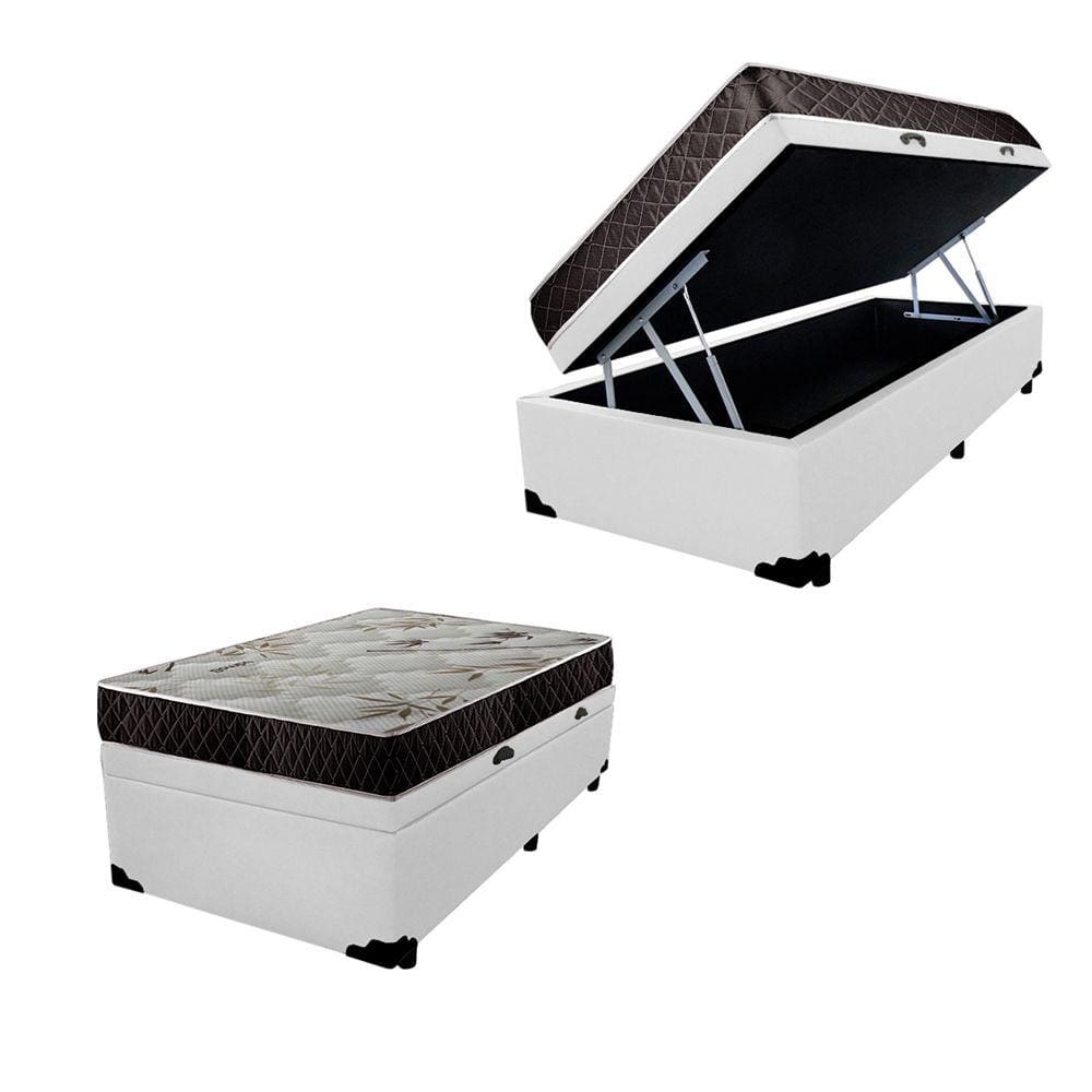 Cama Box Baú Solteiro Colchão Anny Espuma D23 Acolchões + Box Sintético 55x88x188