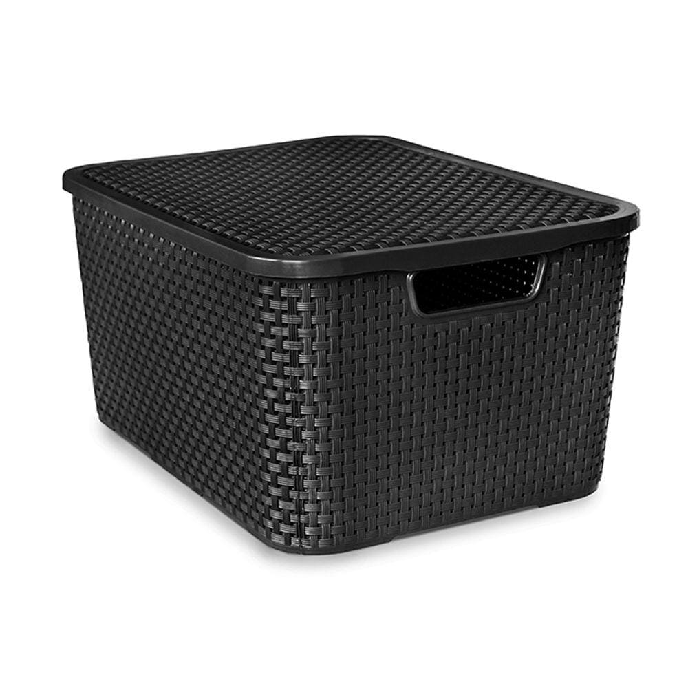 Caixa Organizadora Rattan com Tampa 15 Litros Preto Arqplast