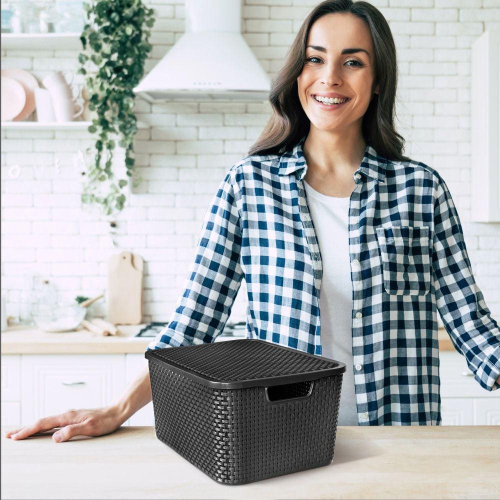 Caixa Organizadora Rattan com Tampa 7 Litros Preta Arqplast