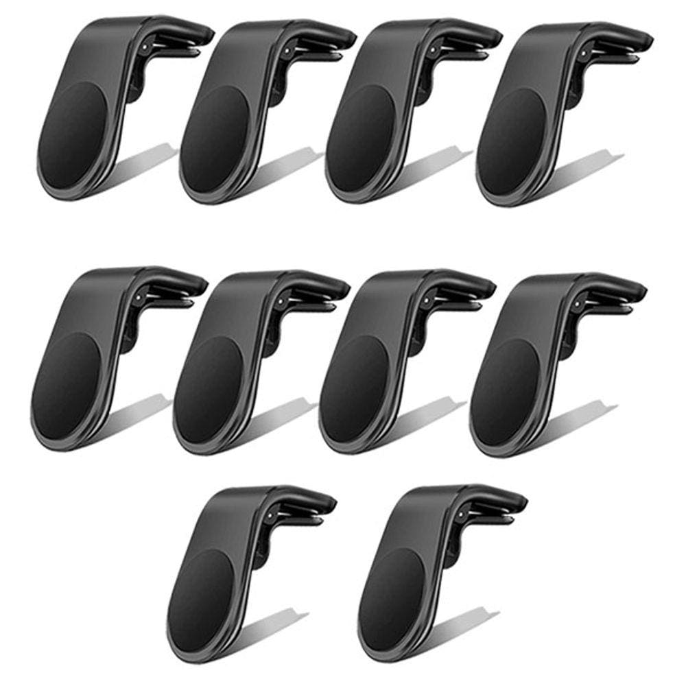 Kit 10 Suporte Adaptador Magnético Veicular Universal Clip Car Holder Para Painel De Carro Tipo L - Preto