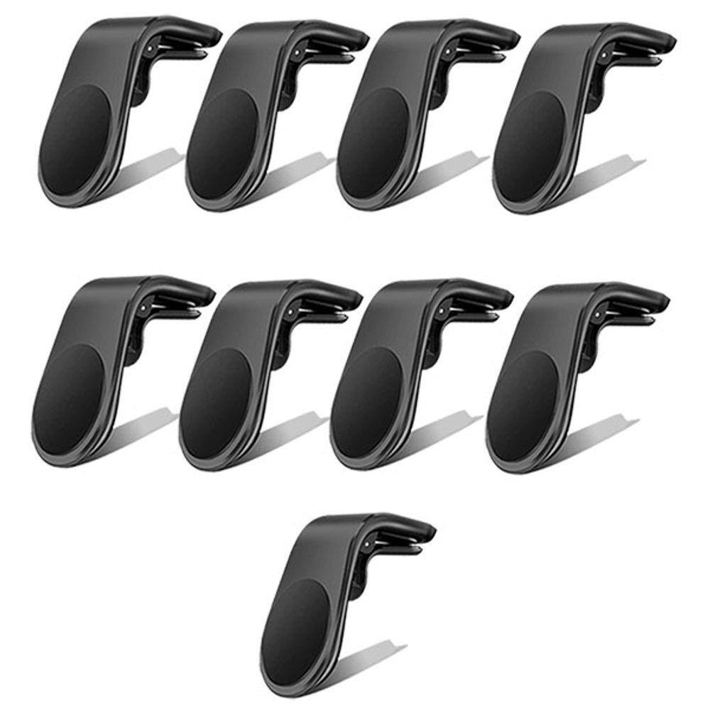 Kit 9 Suporte Adaptador Magnético Veicular Universal Clip Car Holder Para Painel De Carro Tipo L - Preto