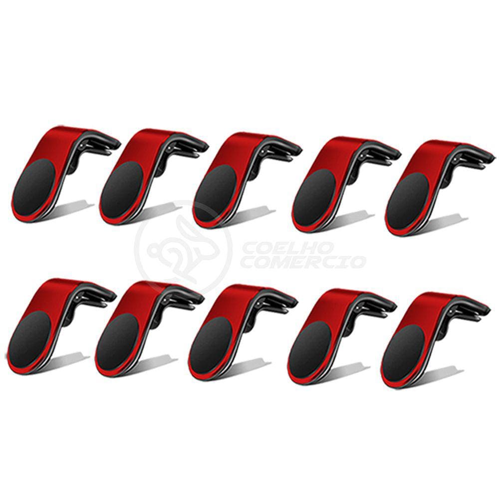 Kit 10 Suporte Adaptador Magnético Veicular Universal Clip Car Holder Para Painel De Carro Tipo L  - VERMELHO