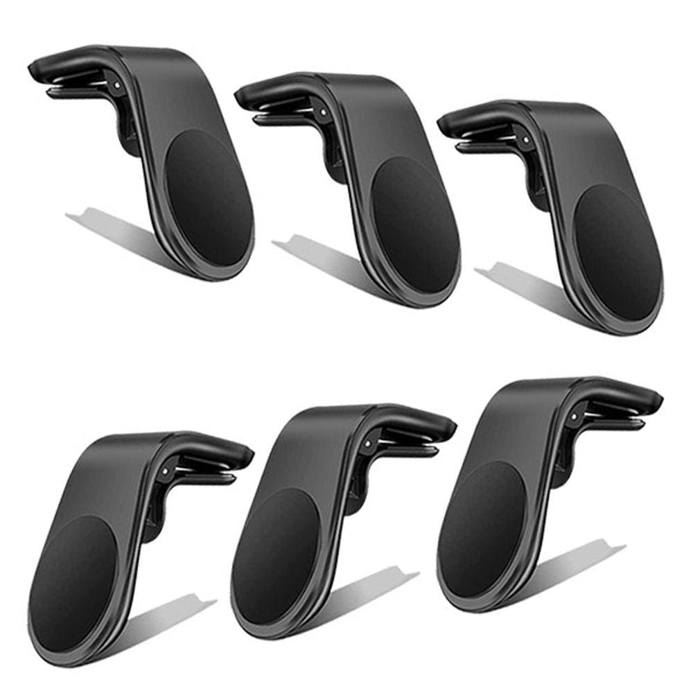 Kit 6 Suporte Adaptador Magnético Veicular Universal Clip Car Holder Para Painel De Carro Tipo L - Preto