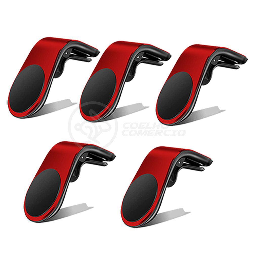 Kit 5 Suporte Adaptador Magnético Veicular Universal Clip Car Holder Para Painel De Carro Tipo L  - VERMELHO