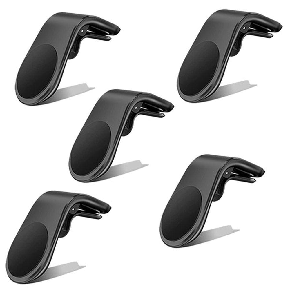 Kit 5 Suporte Adaptador Magnético Veicular Universal Clip Car Holder Para Painel De Carro Tipo L - Preto