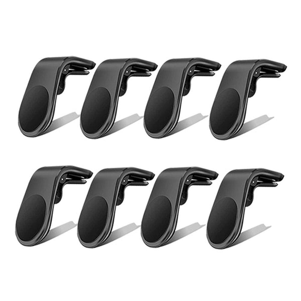 Kit 8 Suporte Adaptador Magnético Veicular Universal Clip Car Holder Para Painel De Carro Tipo L - Preto