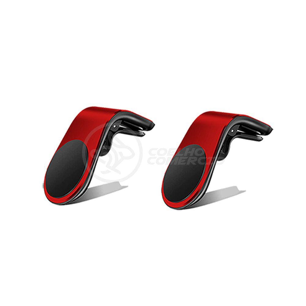 Kit 2 Suporte Adaptador Magnético Veicular Universal Clip Car Holder Para Painel De Carro Tipo L - VERMELHO