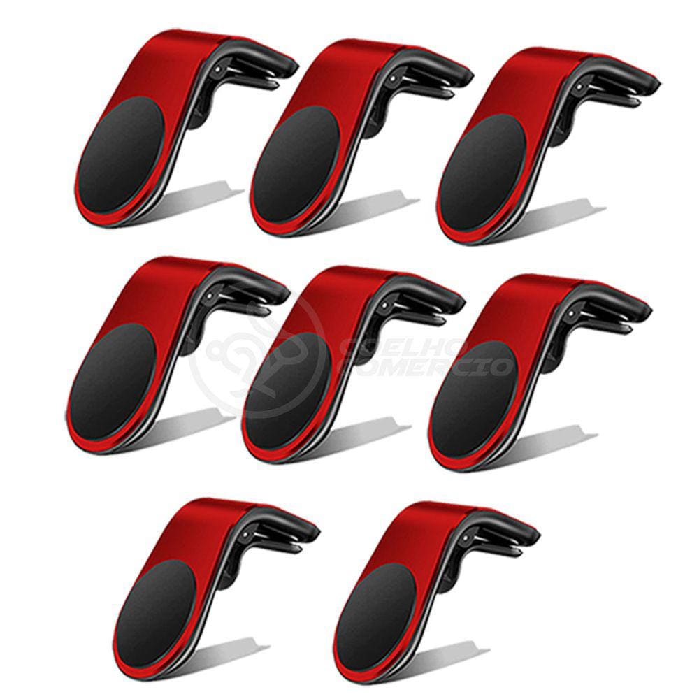 Kit 8 Suporte Adaptador Magnético Veicular Universal Clip Car Holder Para Painel De Carro Tipo L - VERMELHO