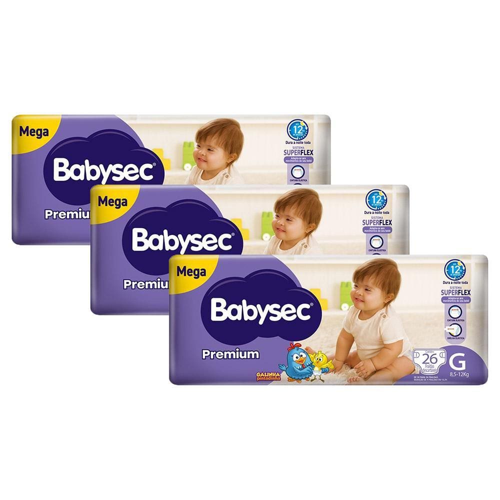 Kit 3 Fraldas Babysec Galinha Pintadinha Premium Tamanho G 26 unidades cada