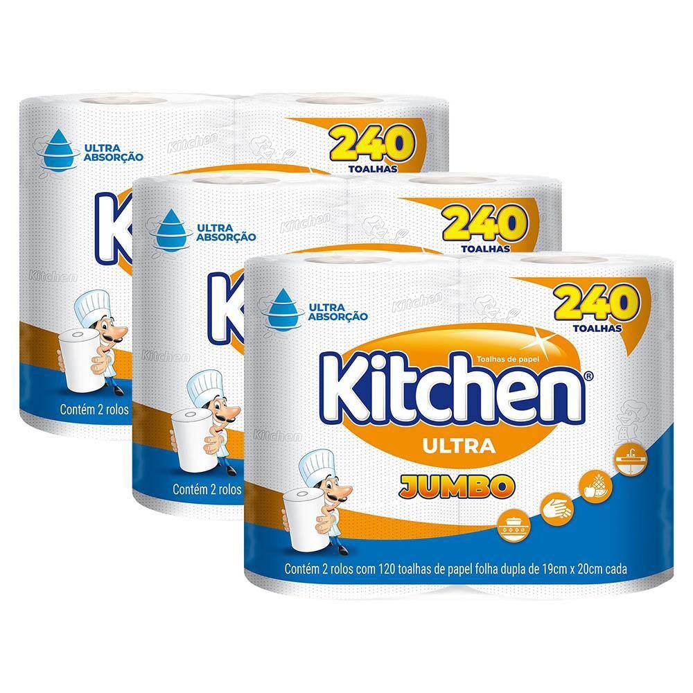 Kit 3 Papel Toalha Kitchen Ultra Jumbo com 240 Folhas cada