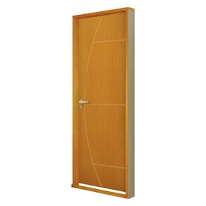 Kit Porta de Madeira Marromamínica Colmeia Batente de Aço 6cm Frisada 215x65cm Cantareira MGM Mogno