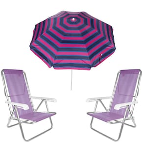 Kit Guarda Sol 1,8m Ipanema Pink Cadeira 8 Posições Alumínio Sannet Praia Piscina Camping