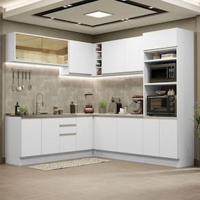 Cozinha Completa de Canto Madesa Glamy 459001 com Armário e Balcão (Sem Tampo e Pia) - Branco
