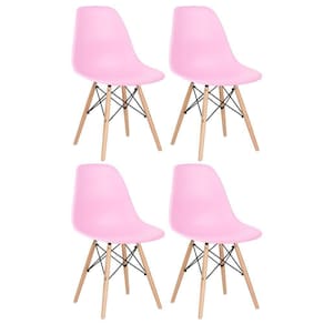 Kit 4 Cadeiras Charles Eames Eiffel Dsw Com Pés De Madeira Clara Rosa Claro