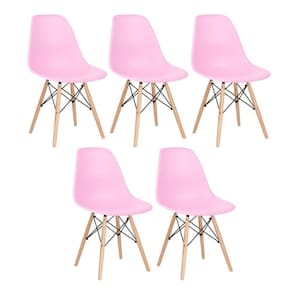 Kit 5 Cadeiras Charles Eames Eiffel Dsw Com Pés De Madeira Clara Rosa Claro