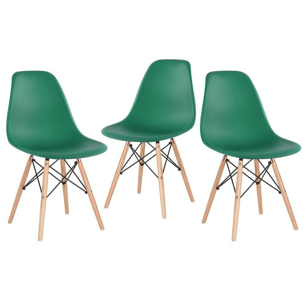 Kit 3 Cadeiras Charles Eames Eiffel Dsw Com Pés De Madeira Clara Verde Escuro