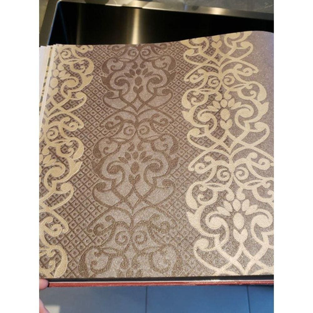 Papel De Parede Lavável Marrom Arabesco Listrado