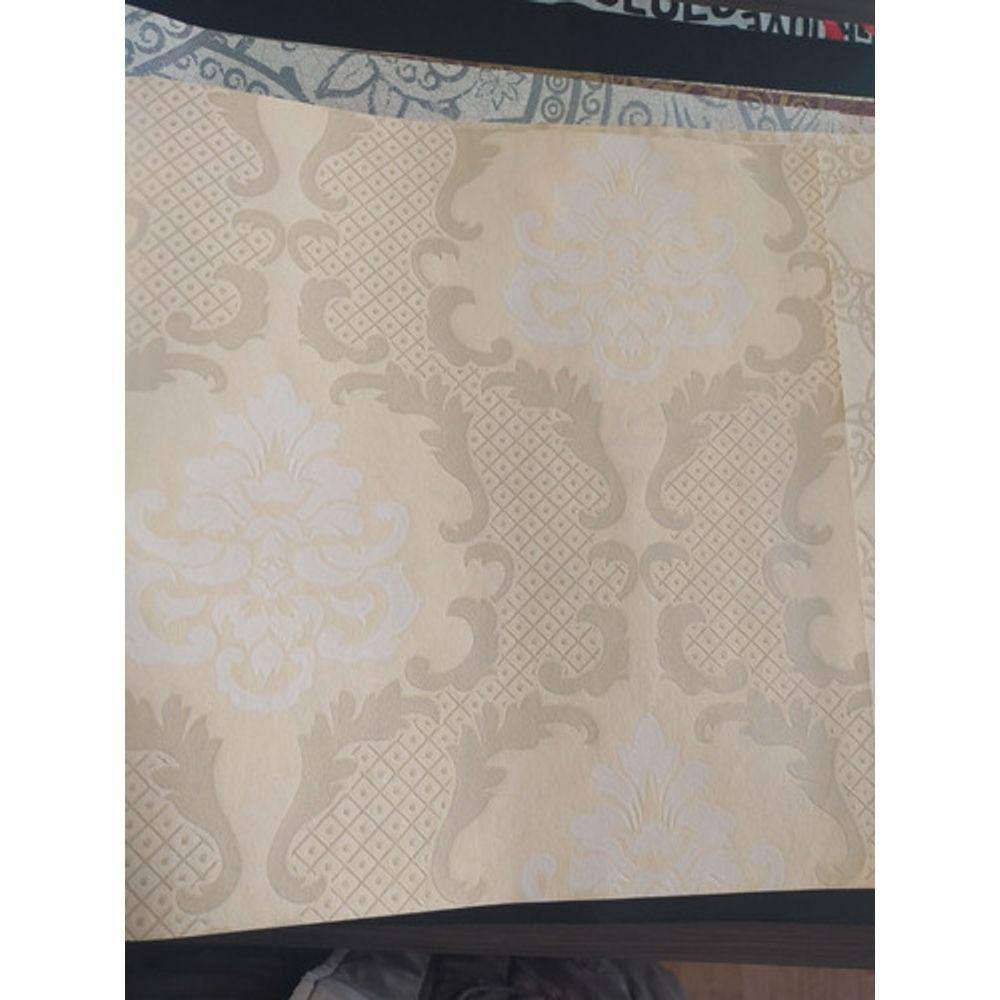 Papel De Parede Lavável Amarelo Com Arabesco Bege
