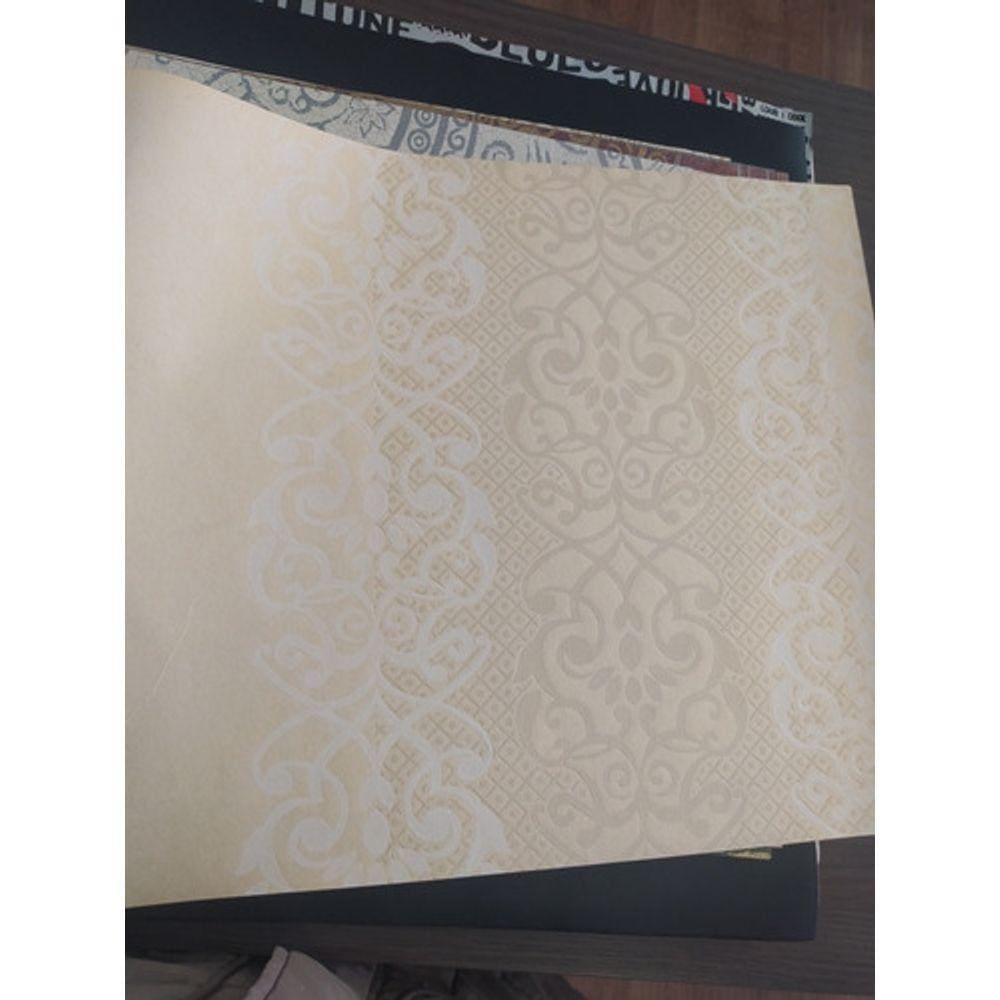Papel De Parede Lavável Amarelo Arabesco Listrado