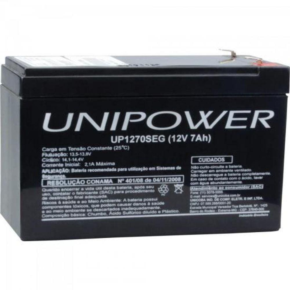 Bateria Estacionária Selada 12V/7Ah Vrla Up1270Seg Unipower