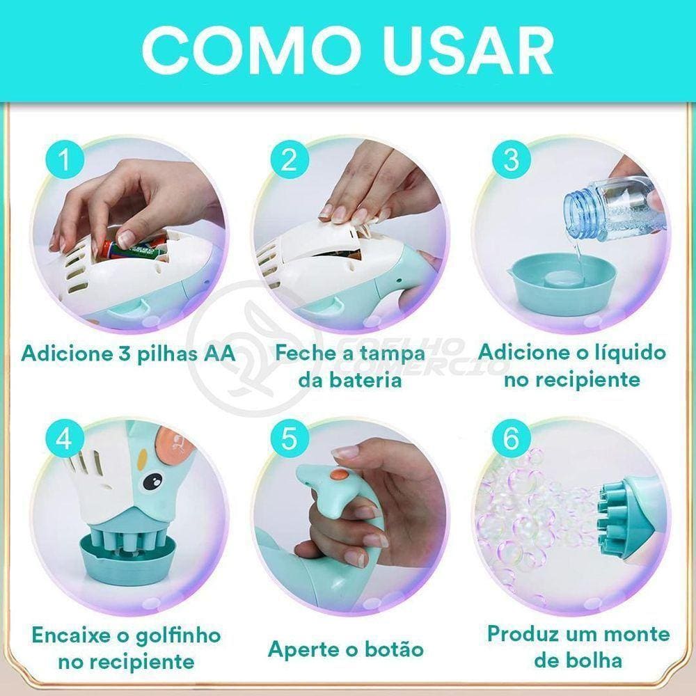 Golfinho Bolhudo Lança Bolhas Sabão Criança Azul