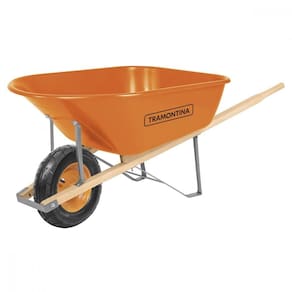 Carrinho De Mão Caçamba Extrafunda Plástica Laranja 110L