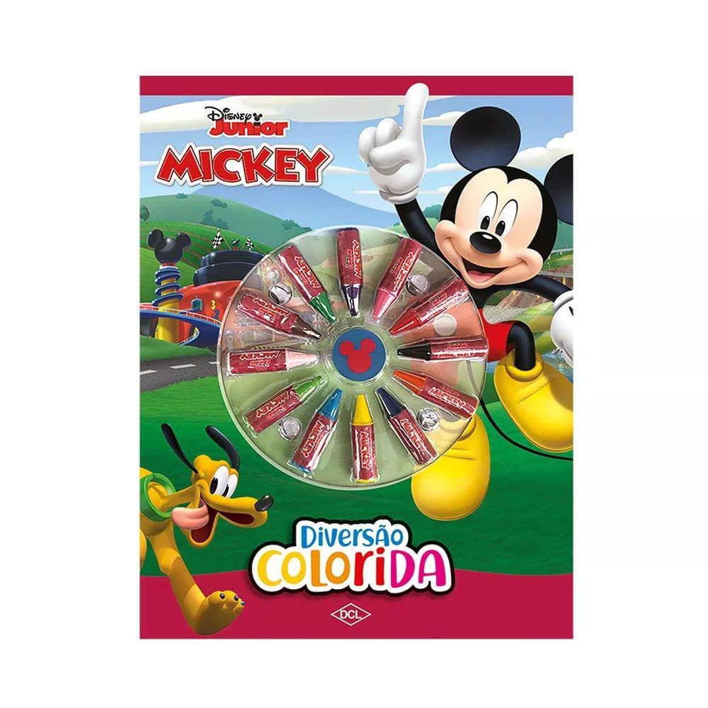 Livro Infantil Dcl com Giz Cera em 12 Cores Para Colorir Personagens Mickey