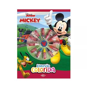 Livro Infantil Dcl com Giz Cera em 12 Cores Para Colorir Personagens Mickey