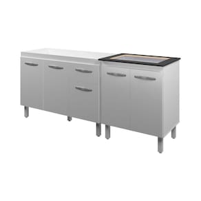 Armário Cozinha 120Cm Com Balcão Cooktop 4 Bocas Branco