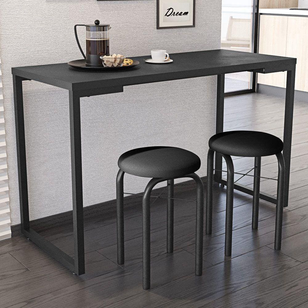 Mesa De Cozinha Industrial 120cm Com 2 Banquetas F02 Preto
