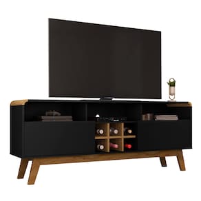 Rack LarimarTV Até `` Pés Madeira Retro Preto Fosco/Cinamomo - Móveis Bechara