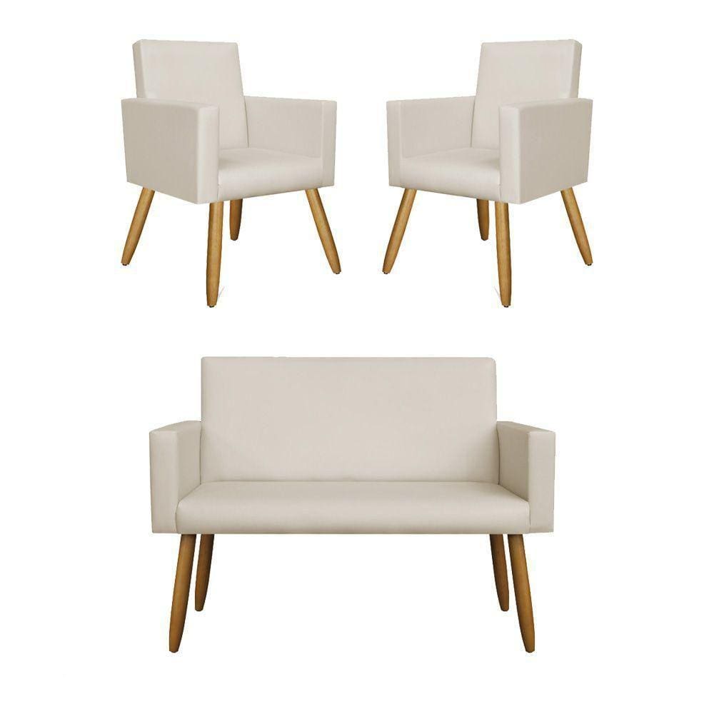 Kit Sofá Namoradeira + 2 Poltrona Decorativa Bege