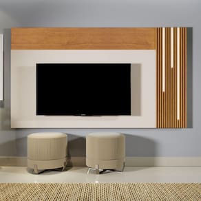 Painel para TV até 75" com Detalhe Ripado e LED Cascata Valencia Naturalle/Off White
