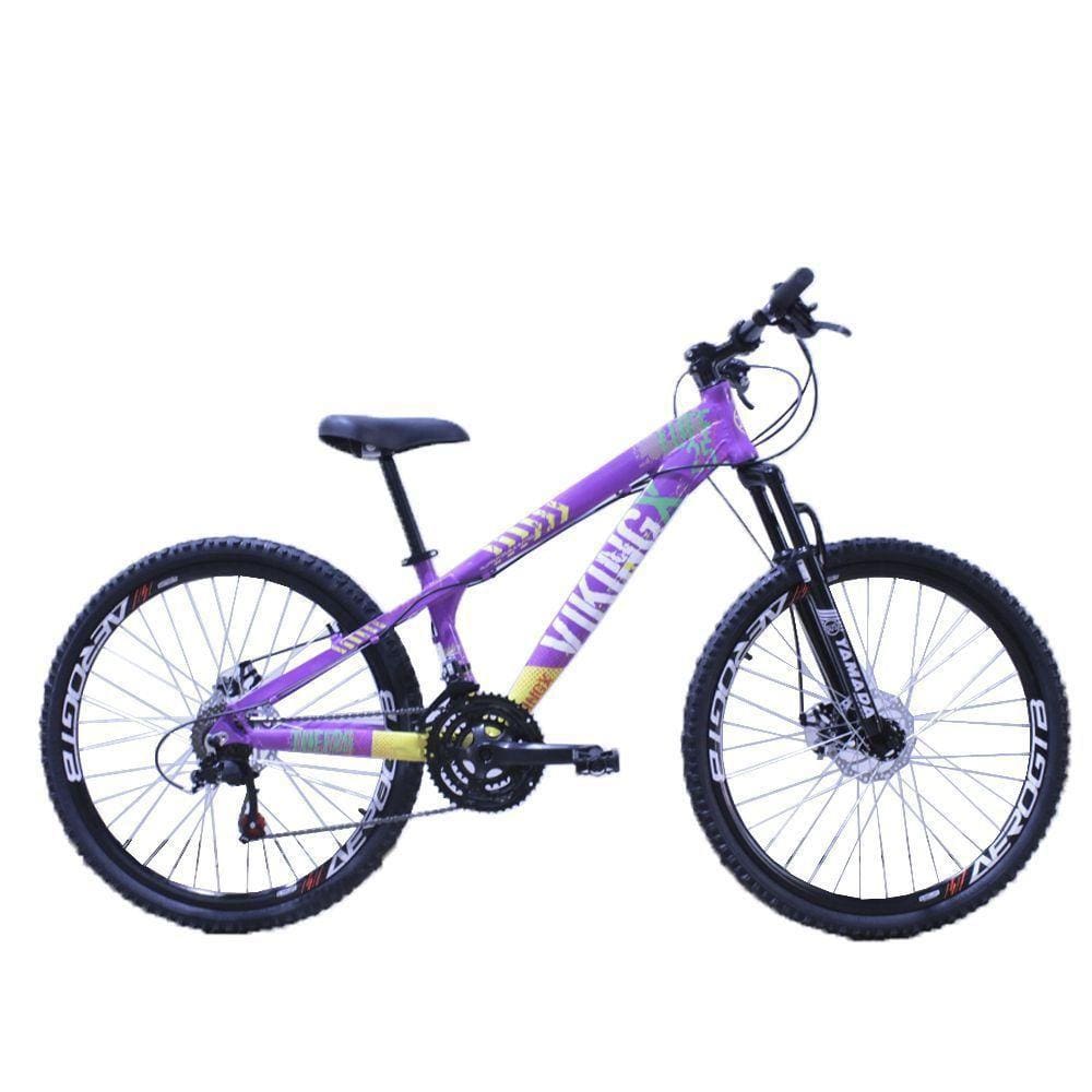 Bicicleta Viking Tuff25 Aro 26 |21 V Lilas Amarelo