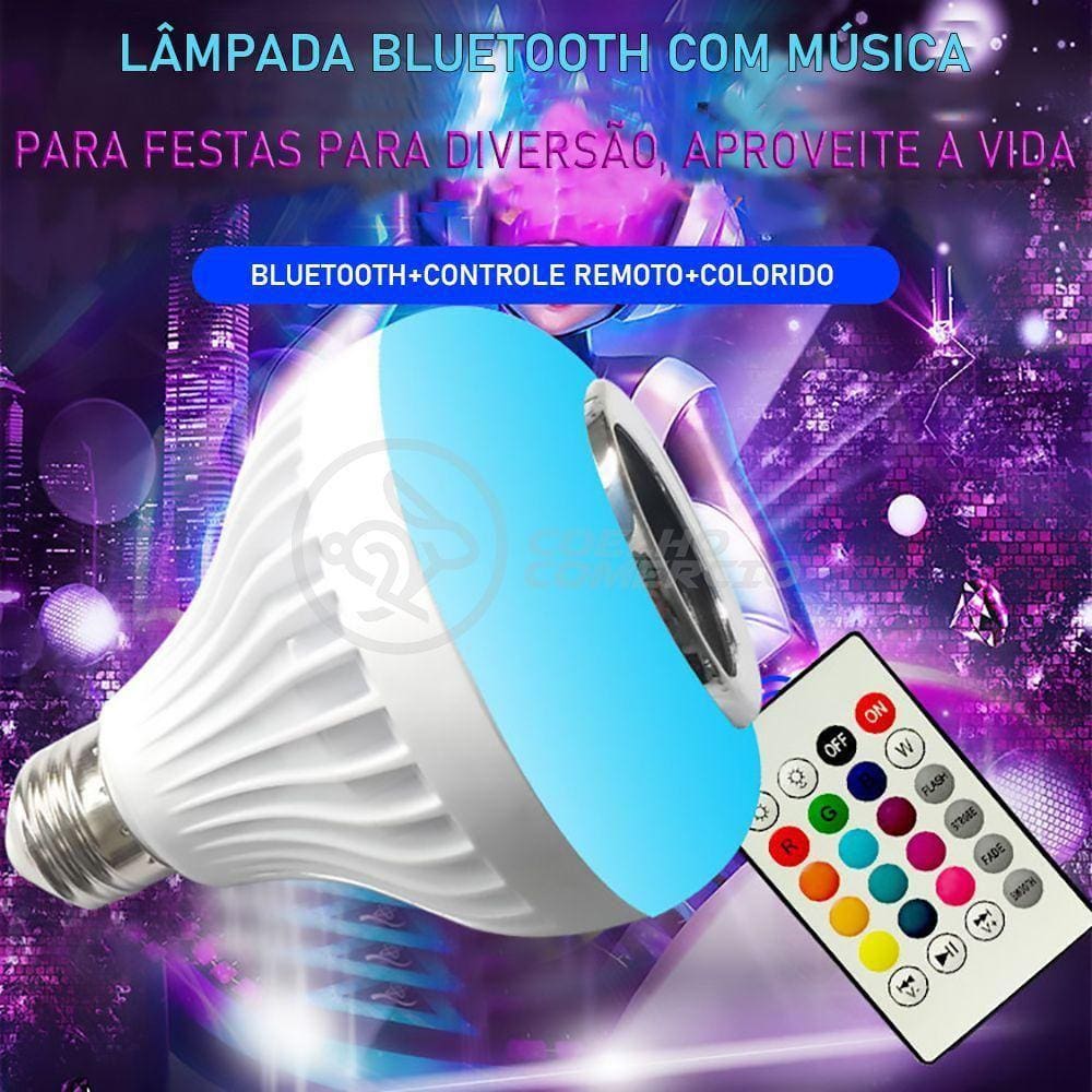 Lâmpada Led 12W E27 Rgb Colorida Com Caixa De Som Bluetooth
